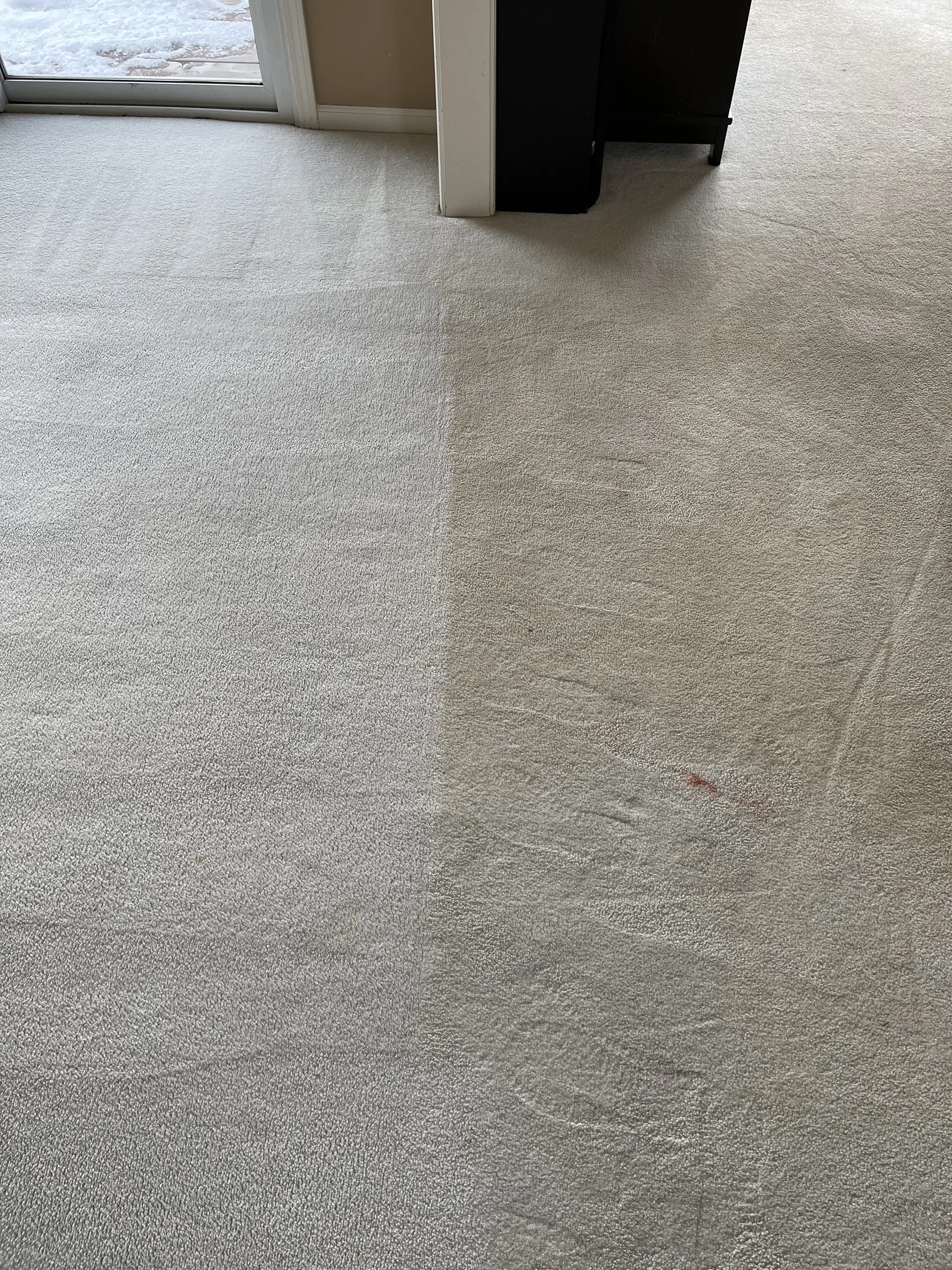 Carpet half cleaned comparison — after