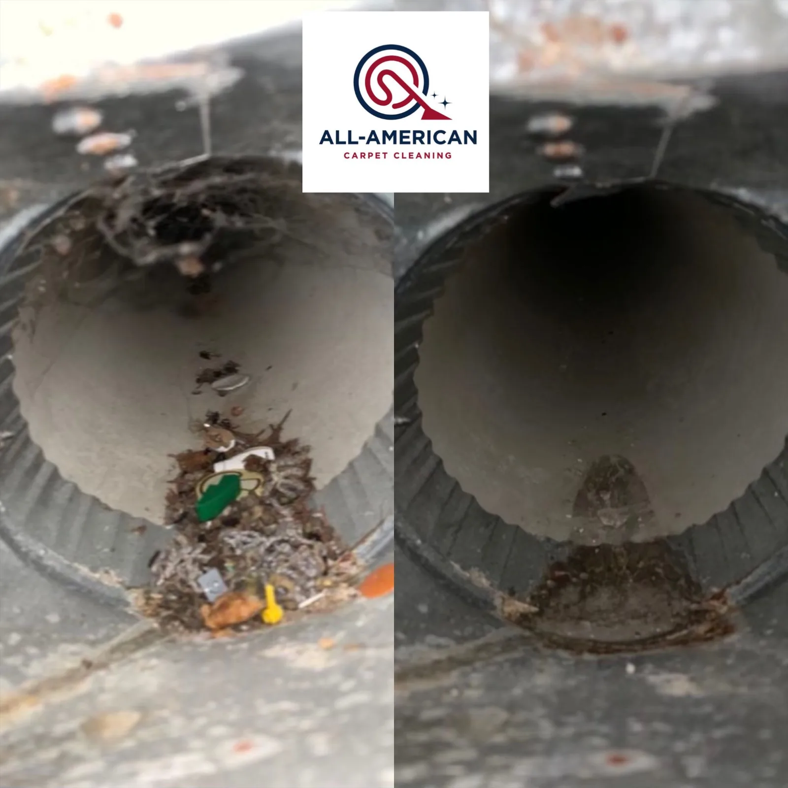 Dryer vent duct debris — before and after — after