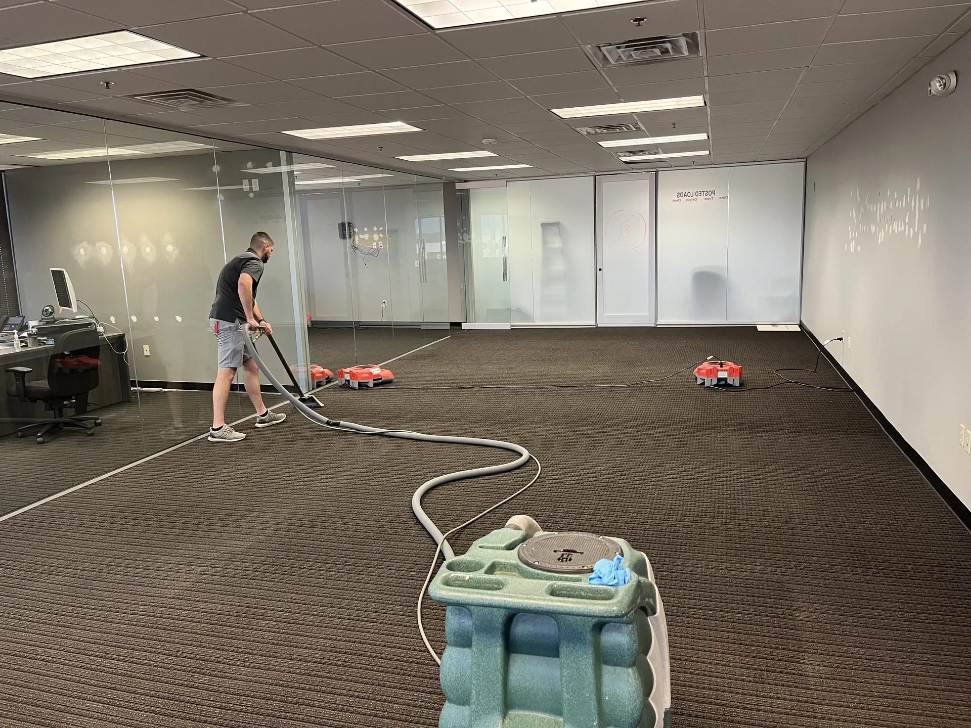 Office carpet technician air movers
