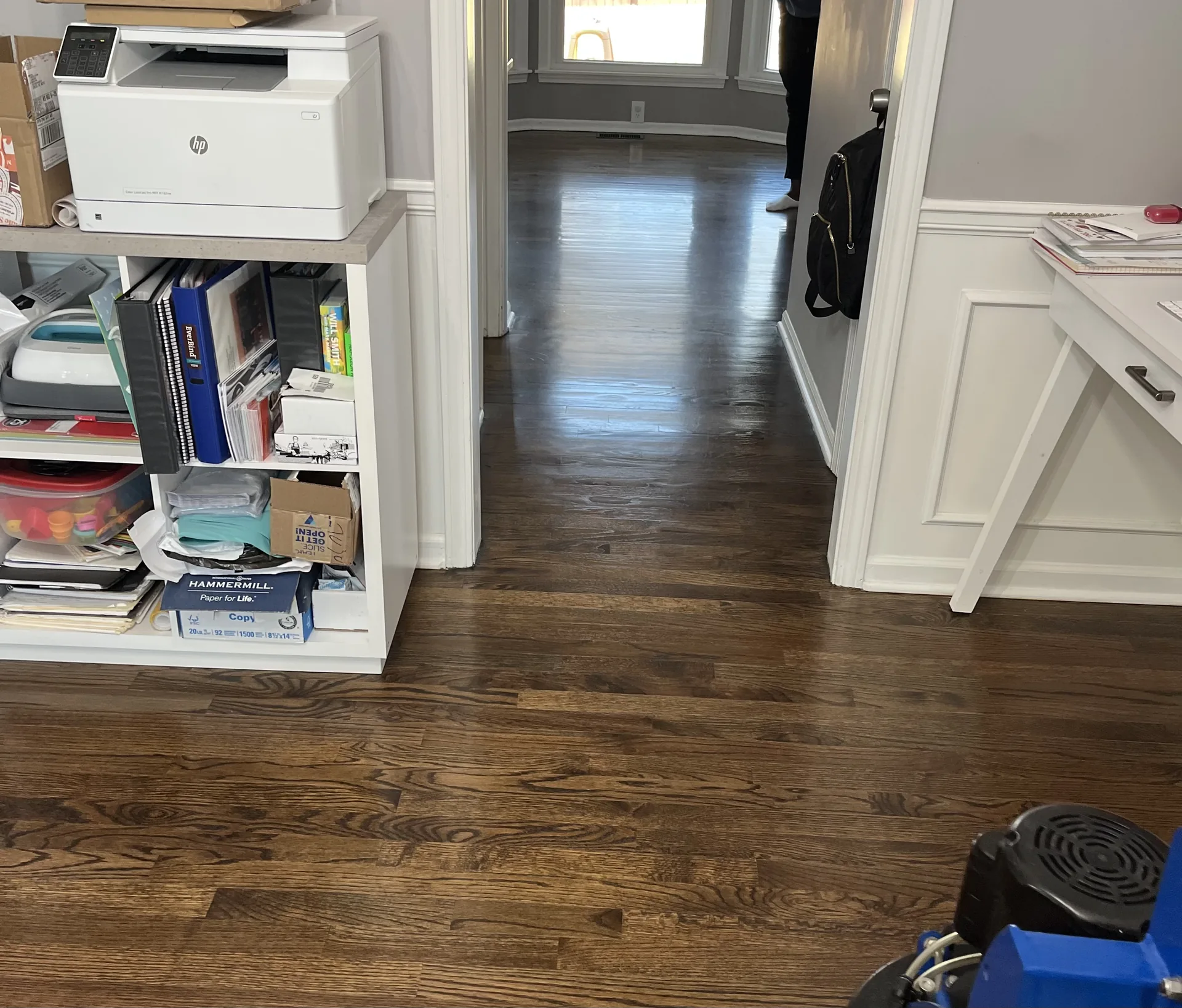 Hardwood floor cleaning hallway
